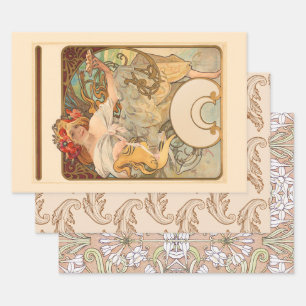 Feuille De Papier Cadeau Dame avec des pavots dans ses cheveux, cadeau