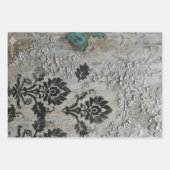 Feuille De Papier Cadeau Dame en Noir Damask vertical  (Devant 3)