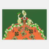 Feuille De Papier Cadeau DAME ORANGE ET TRÈFLES Saint-Patrick Vert (Devant 3)