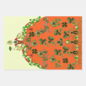 Feuille De Papier Cadeau DAME ORANGE ET TRÈFLES Saint-Patrick Vert (Devant 2)