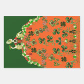 Feuille De Papier Cadeau DAME ORANGE ET TRÈFLES Saint-Patrick Vert (Devant)