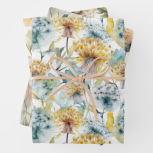 FEUILLE DE PAPIER CADEAU DANDELIERS DE COULEUR D'EAU AUTOMNE DON FLORAL