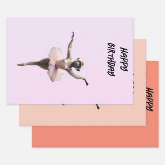Feuille De Papier Cadeau Danseur De Ballet Gibbon Monkey Dans Un Tutu, (Lot)