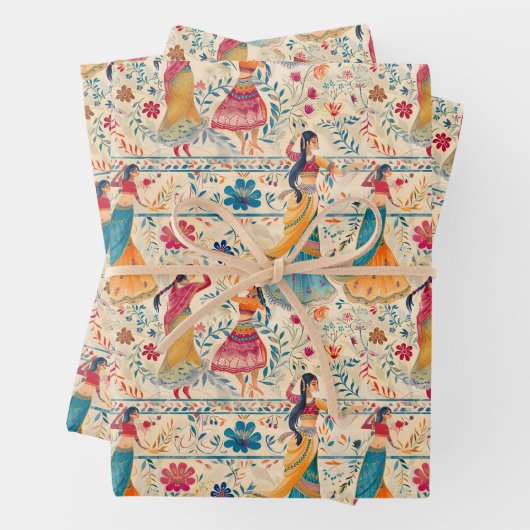 Feuille De Papier Cadeau Danseurs Abstraits de Bollywood (En situation)