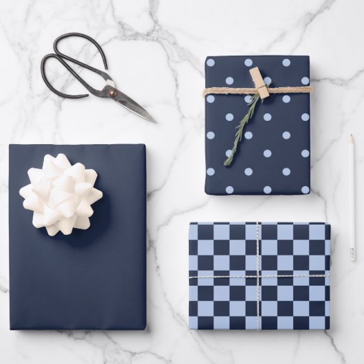 Feuille De Papier Cadeau Dark Midnight Blue & Pattern Wrapping Paper Set (Recto)