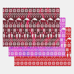 Feuille De Papier Cadeau Dauphins et hippocampes Noël à motifs
