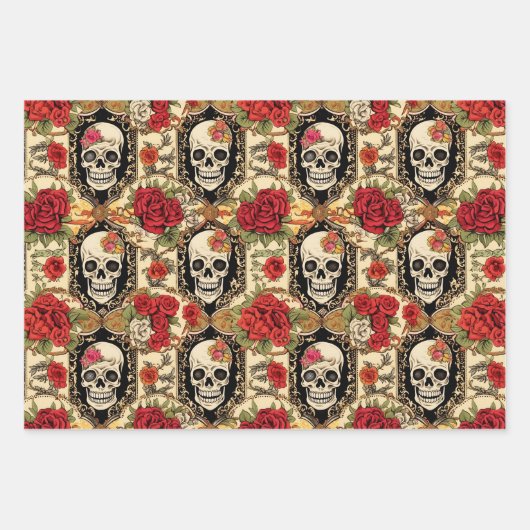 Feuille De Papier Cadeau Day of the Dead Skull and Roses Pack (Devant)