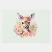 Feuille De Papier Cadeau De Beaux Cerfs Entourés De Roses (Devant)