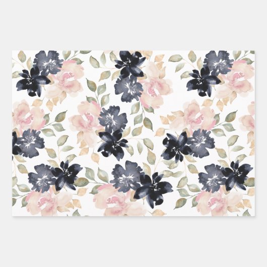 Feuille De Papier Cadeau de belles fleurs d'aquarelle peintes (Devant)