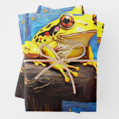 Feuille De Papier Cadeau De mignonnes grenouilles assises sur un étang par  (En situation)