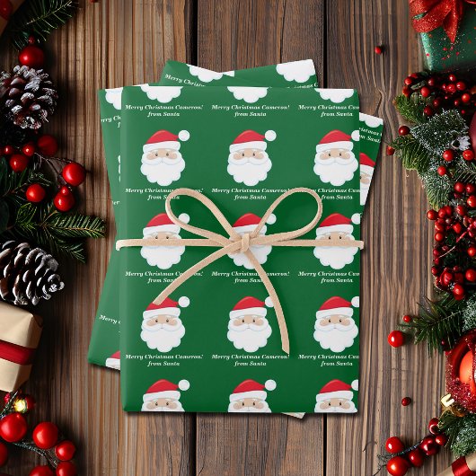 Feuille De Papier Cadeau De Père Noël Cute Custom Green Kids Noël