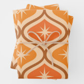 Feuille De Papier Cadeau Début atomique du milieu du siècle sur Orange Ogee (En situation)