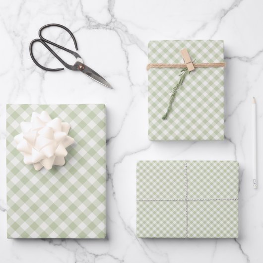 Feuille De Papier Cadeau Début d'automne rétro Gingham | Olive douce (Recto)