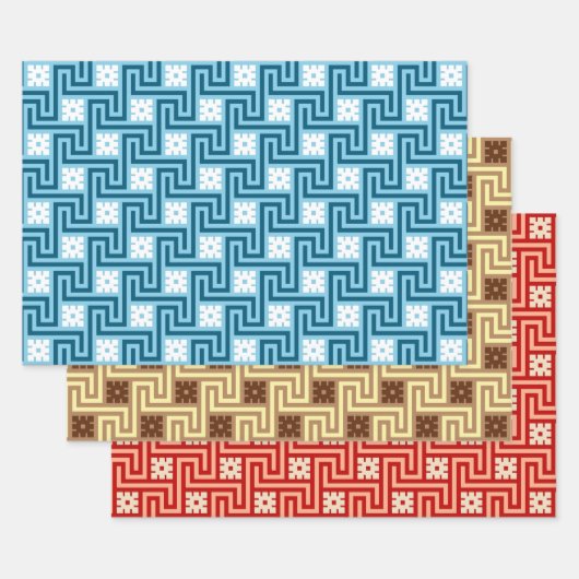 Feuille De Papier Cadeau Déco Clé grecque, Bleu & Blanc, Brown, Orange (Lot)