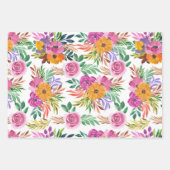 Feuille De Papier Cadeau Décontractée Élégance Violet Rose Fleurs Jaunes Fl (Devant)