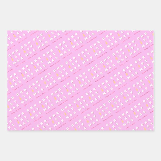 Feuille De Papier Cadeau Décor de Noël rose Abstrait (Devant 2)