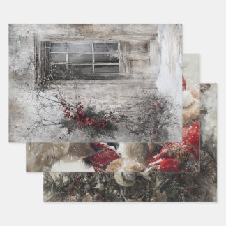 Feuille De Papier Cadeau Décor Nostalgique de Noël Père Noël