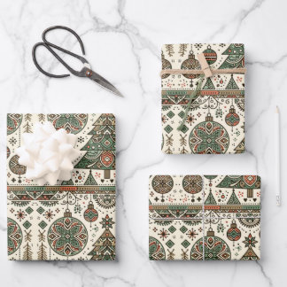 Feuille De Papier Cadeau Décor vert Arbre de Noël