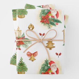 Feuille De Papier Cadeau Décorations de Père Noël vintage et de Noël