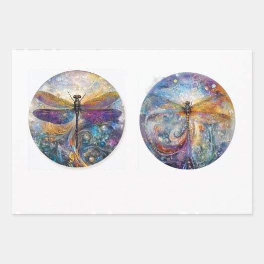 Feuille De Papier Cadeau Decoupage 12" Circular Rounds Dragonflies  (Devant)