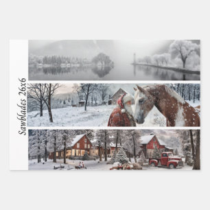 Feuille De Papier Cadeau Découpage 26x6" Collection Hiver Dessins de Scie à
