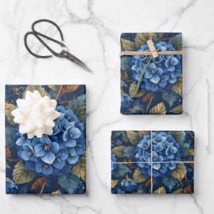 Feuille De Papier Cadeau Découpage à motif floral d'hortensia élégant délav