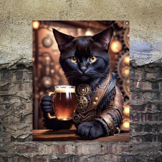 Feuille De Papier Cadeau Découpage - Chat steampunk buvant de la bière