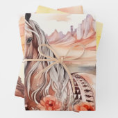 Feuille De Papier Cadeau Découpage d'aquarelle BoHo Ouest (En situation)