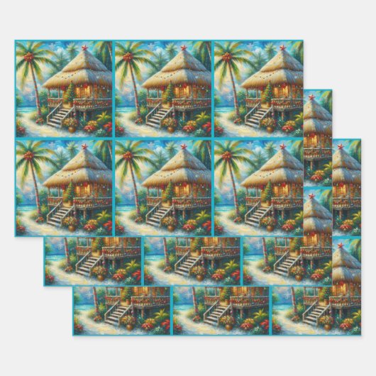 Feuille De Papier Cadeau Découpage d'arbre de Noël de la cabane tropicale (Lot)