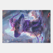 Feuille De Papier Cadeau Découpage de chats sorciers violets (Devant 3)