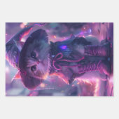 Feuille De Papier Cadeau Découpage de chats sorciers violets (Devant 2)