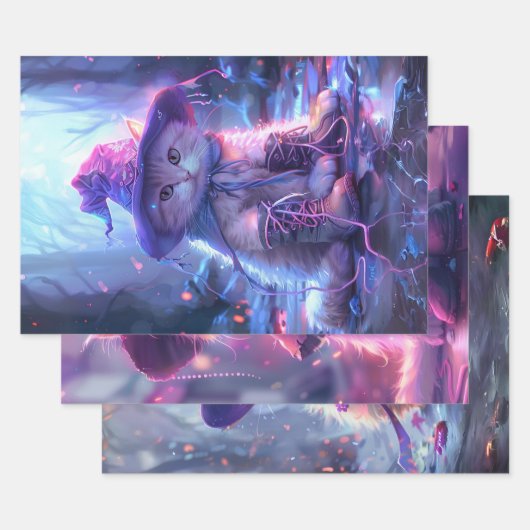 Feuille De Papier Cadeau Découpage de chats sorciers violets (Lot)