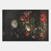 Feuille De Papier Cadeau Découpage de la vie morte florale ancienne foncée (Devant 3)