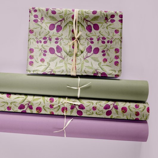 Feuille De Papier Cadeau Découpage de l'aquarelle des baies d'été