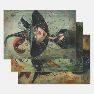 Feuille De Papier Cadeau Découpage de sorcières de trio lunaire