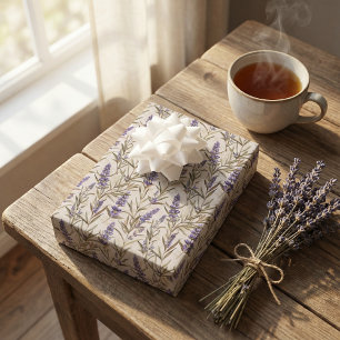 Feuille De Papier Cadeau Découpage Design avec Fleurs de Lavande et Beige