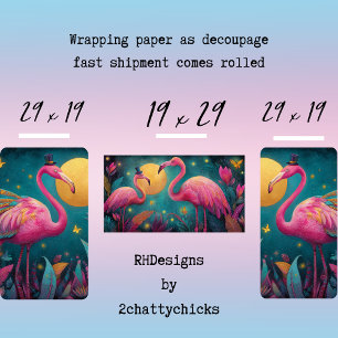 Feuille De Papier Cadeau Découpage Flamant Fantaisiste Lune Roses Sarcelle