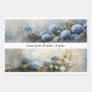 Feuille De Papier Cadeau Decoupage Fleurs d'Hydrangea Devant Tiroirs 29x8