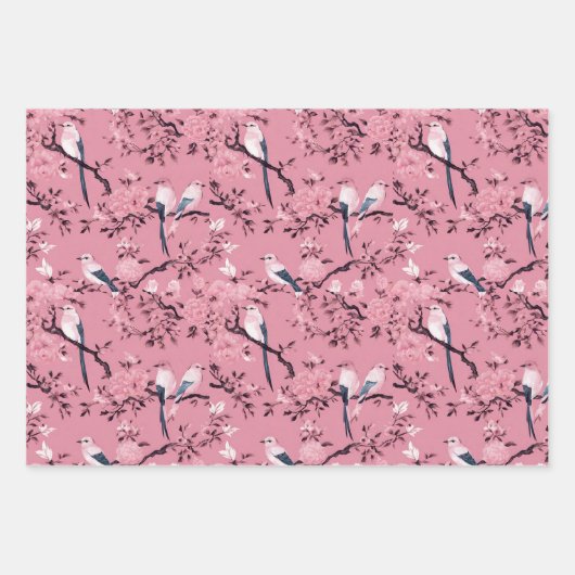 Feuille De Papier Cadeau Découpage floral d'oiseau rose (Devant 3)
