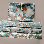 Feuille De Papier Cadeau Découpage Floral Magnolias<br><div class="desc">Modèle floral magnolia moderne de Studio Posies. Joli mélange de gris,  de blues et de marron.</div>