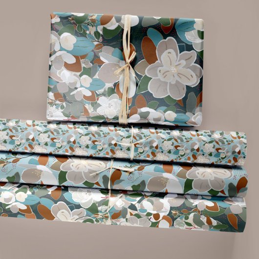 Feuille De Papier Cadeau Découpage Floral Magnolias