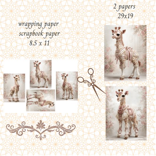 Feuille De Papier Cadeau Découpage Giraffe Whimsical Scrapbooking rose