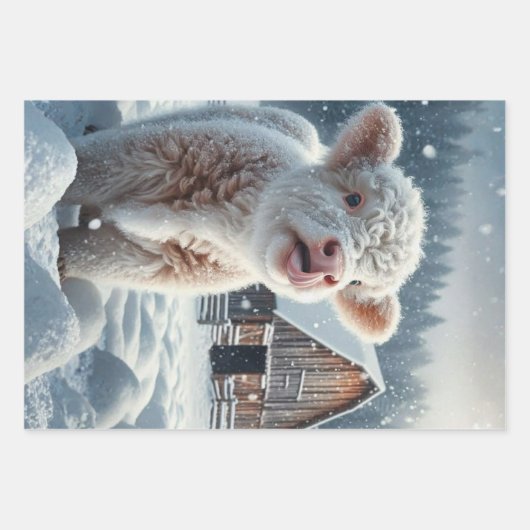 Feuille De Papier Cadeau Decoupage Highland Calves Winter Scene  (Devant 3)