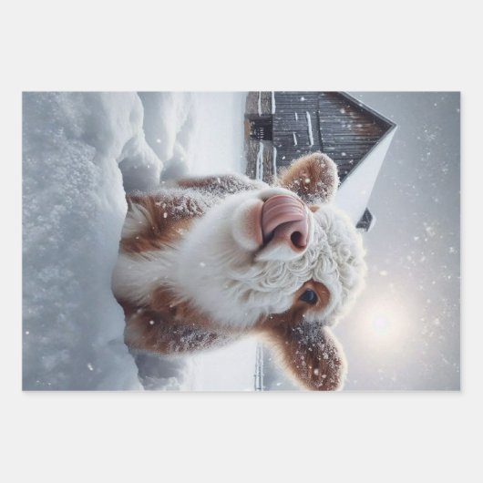 Feuille De Papier Cadeau Decoupage Highland Calves Winter Scene  (Devant 2)