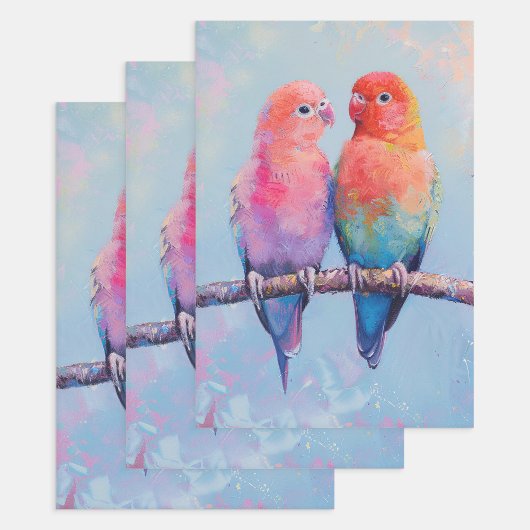 Feuille De Papier Cadeau Découpage Inséparables arc-en-ciel