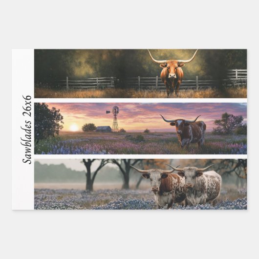 Feuille De Papier Cadeau Decoupage Longhorn Wester Papers Sawblades (Devant)