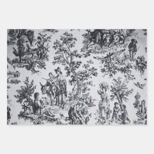 Feuille De Papier Cadeau Découpage noir et blanc de la toile de jouy