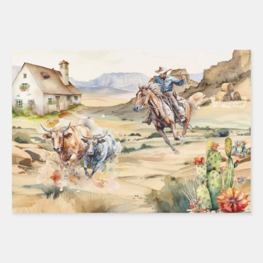 Feuille De Papier Cadeau Découpage occidental - cowboy extérieur du désert  (Devant 3)