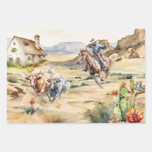 Feuille De Papier Cadeau Découpage occidental - cowboy extérieur du désert