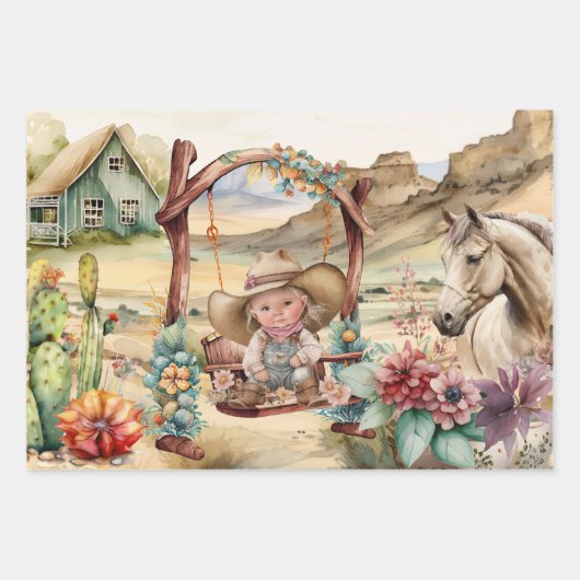 Feuille De Papier Cadeau Découpage occidentale - cowgirl pays désertique (Devant 2)